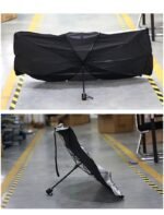 57-Inch Foldable Car Windshield Sunshade Umbrella – Black & Silver