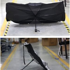 57-Inch Foldable Car Windshield Sunshade Umbrella – Black & Silver