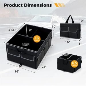 13-Gallon Car Trunk Organizer – 3 Compartments & 6 Storage Pockets