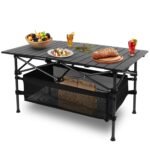 Folding Aluminum Camping Table with Storage Basket & Carry Bag