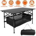 Folding Aluminum Camping Table with Storage Basket & Carry Bag