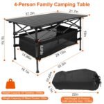 Folding Aluminum Camping Table with Storage Basket & Carry Bag