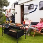 Folding Aluminum Camping Table with Storage Basket & Carry Bag