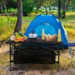 Folding Aluminum Camping Table with Storage Basket & Carry Bag