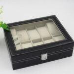 10-Compartment PU Leather Watch Organizer Box - Black - Image 4