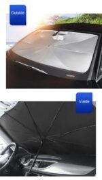57-Inch Foldable Car Windshield Sunshade Umbrella – Black & Silver