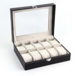 10-Compartment PU Leather Watch Organizer Box - Black - Image 3