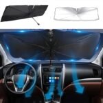 57-Inch Foldable Car Windshield Sunshade Umbrella – Black & Silver