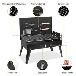 Portable Foldable Charcoal Grill with BBQ Tools