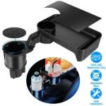 360° Rotating Car Cup Holder Expander with Tray & Adjustable Base