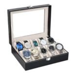 10-Compartment PU Leather Watch Organizer Box - Black