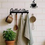 Coffee Bar Wall-Mounted Mug Rack with Hooks