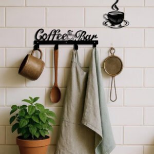 Coffee Bar Wall-Mounted Mug Rack with Hooks
