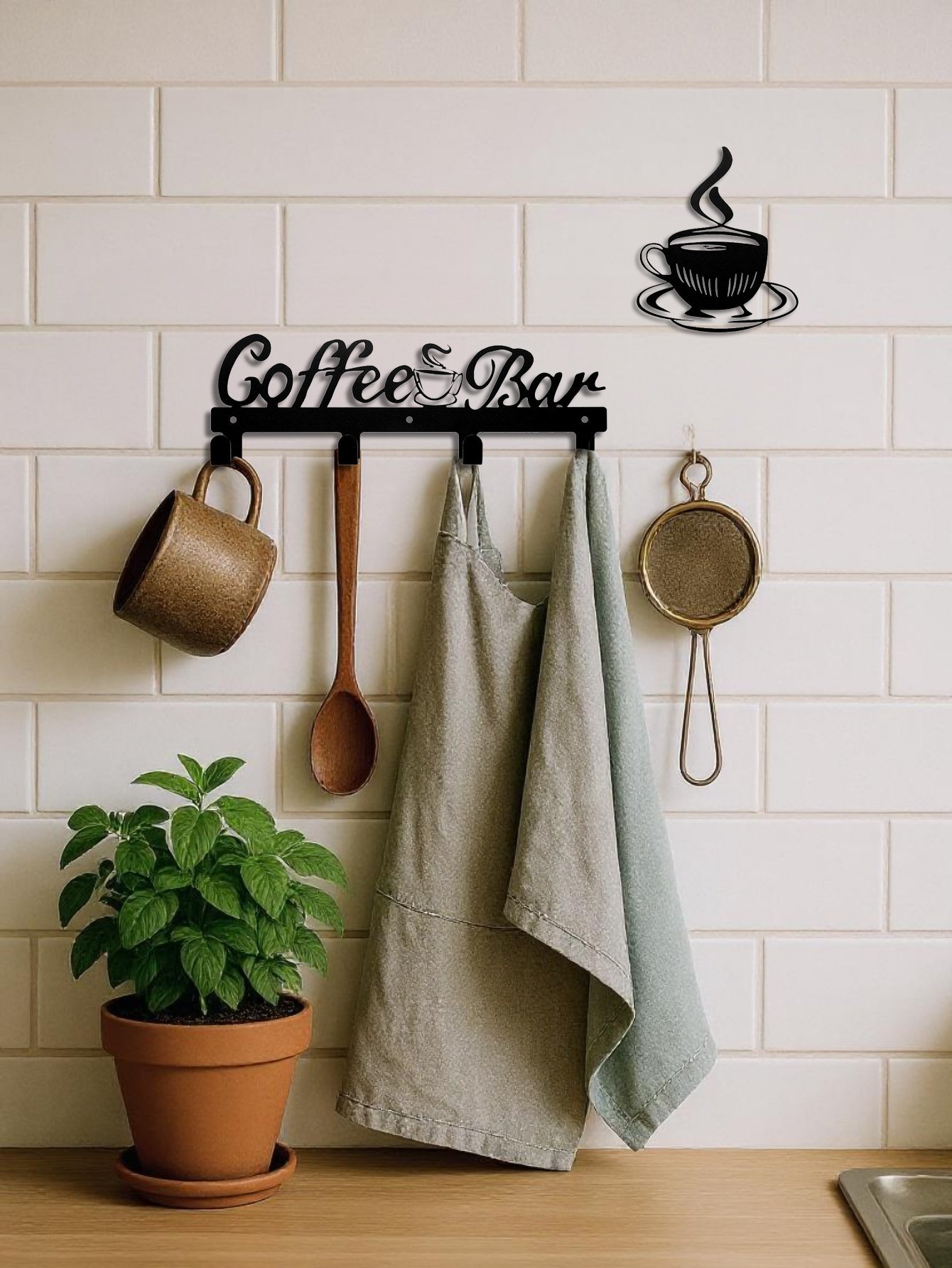 Coffee Bar Wall-Mounted Mug Rack with Hooks Coffee Bar Wall-Mounted Mug Rack with Hooks