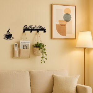 Coffee Bar Wall-Mounted Mug Rack with Hooks