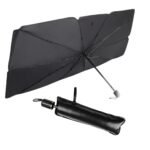 57-Inch Foldable Car Windshield Sunshade Umbrella – Black & Silver