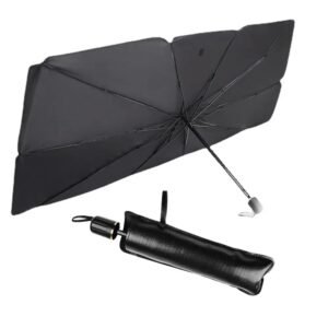 57-Inch Foldable Car Windshield Sunshade Umbrella – Black & Silver
