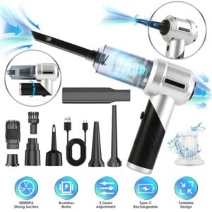 Cordless Car Vacuum Cleaner & Air Duster – 20000Pa, 3 Suction Levels, Type-C
