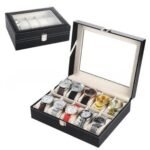 10-Compartment PU Leather Watch Organizer Box - Black - Image 2